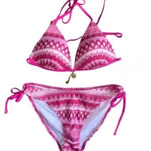 Cupshe Pink Knitted Geometric Pattern Bikini Set